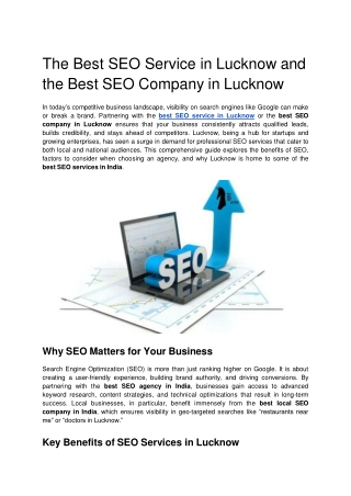 The Best SEO Service in Lucknow and the Best SEO Company in Lucknow