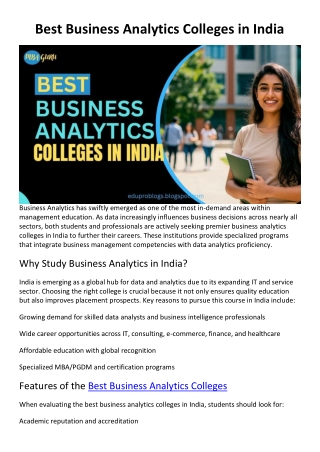 Best Business Analytics Colleges in India
