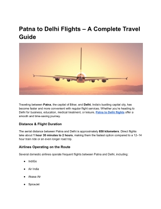 Patna to Delhi Flights – A Complete Travel Guide
