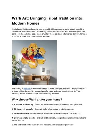 Warli Art_ Bringing Tribal Tradition into Modern Homes