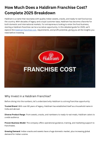 How Much Does a Haldiram Franchise Cost Complete 2025 Breakdown