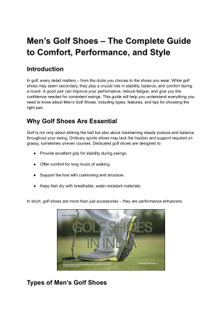 Men’s Golf Shoes – The Complete Guide to Comfort, Performance, and Style