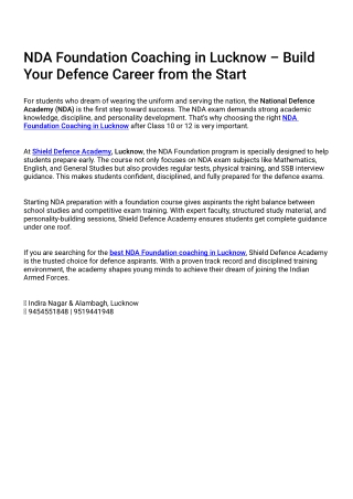 NDA Foundation Coaching in Lucknow – Build Your Defence Career from the Start