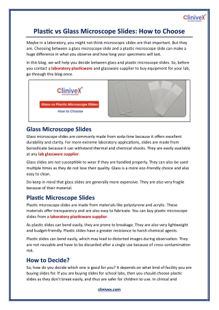 Plastic vs Glass Microscope Slides - How to Choose