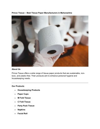 Prince Tissue: Premium Tissue Paper and Hygiene Products in Maharashtra