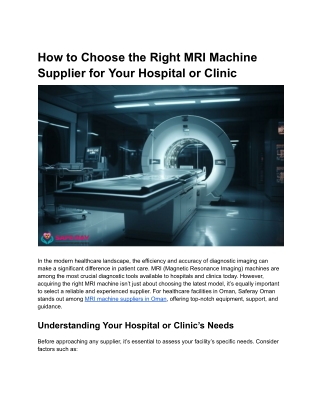 How to Choose the Right MRI Machine Supplier for Your Hospital or Clinic