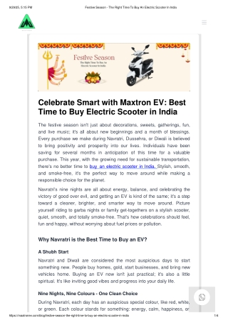 Festive Season The Right Time To Buy An Electric Scooter In India