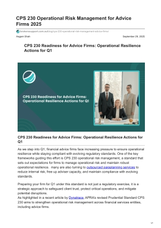 CPS 230 Operational Risk Management for Advice Firms 2025