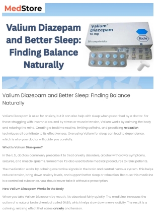 Valium Diazepam Sleep Support: Usage, Risks & Trusted Sources