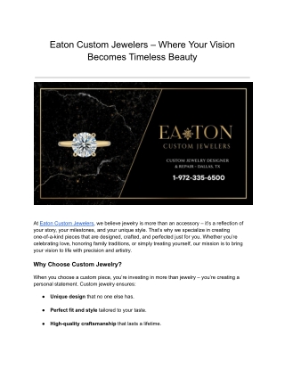 Eaton Custom Jewelers – Where Your Vision Becomes Timeless Beauty