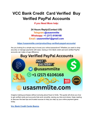 VCC Bank Credit  Card Verified  Buy Verified PayPal Accounts