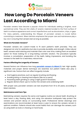 How Long Do Porcelain Veneers Last According to Miami Dentists