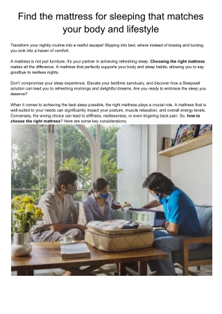 Find the mattress for sleeping that matches your body and lifestyle