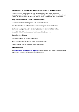 The Benefits of Interactive Touch Screen Displays for Businesses