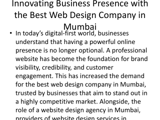 Innovating Business Presence with the Best Web Design Company in Mumbai
