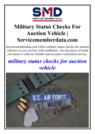 Military Status Checks For Auction Vehicle | Servicememberdata.com