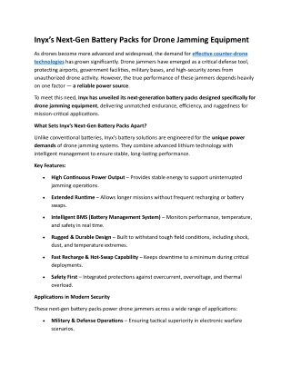 Inyx Next-Gen Battery Packs for Drone Jamming Equipment