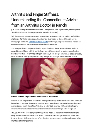 Arthritis and Finger Stiffness