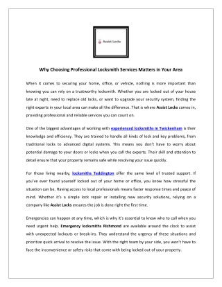 Why Choosing Professional Locksmith Services Matters in Your Area