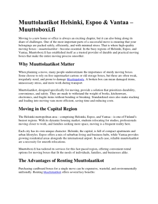 Muuttolaatikot Helsinki, Espoo & Vantaa - Muuttoboxi.fi