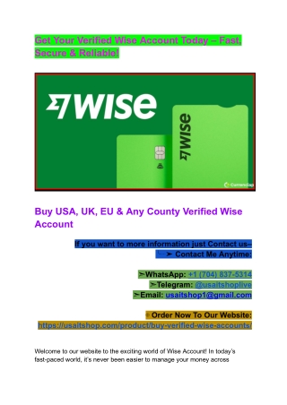 Get Your Verified Wise Account Today – Fast, Secure & Reliable!