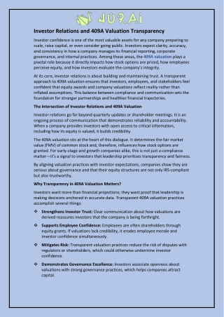 Investor Relations and 409A Valuation Transparency