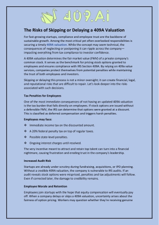 The Risks of Skipping or Delaying a 409A Valuation
