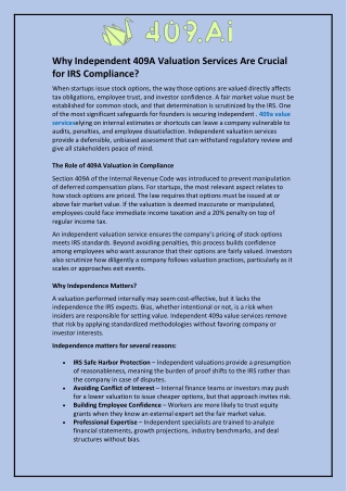 Why Independent 409A Valuation Services Are Crucial for IRS Compliance?