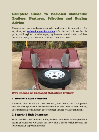 Complete Guide to Enclosed Motorbike Trailers