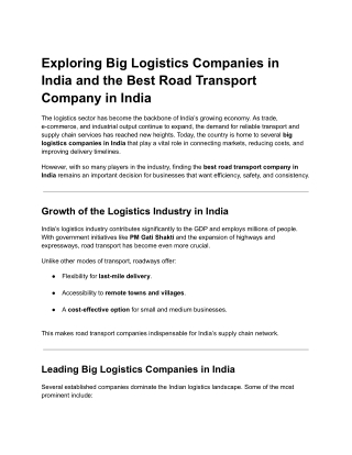 Exploring Big Logistics Companies in India and the Best Road Transport Company i