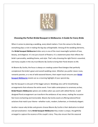 Choosing the Perfect Bridal Bouquet in Melbourne: A Guide for Every Bride