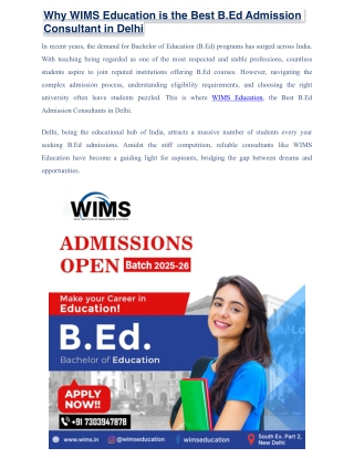 B.Ed Admission Consultants in Delhi - WIMS Education