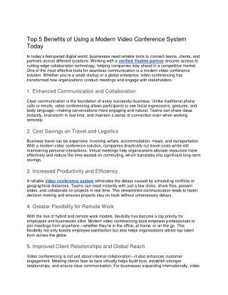 Top 5 Benefits of Using a Modern Video Conference System Today