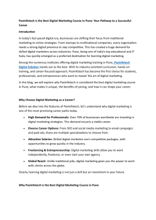 PooInfotech is the Best Digital Marketing Course in Pune: Your Successful career