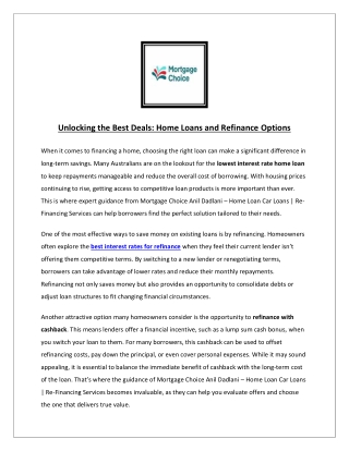 Unlocking the Best Deals: Home Loans and Refinance Options