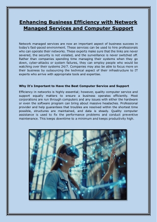 Enhancing Business Efficiency with Network Managed Services and Computer Support