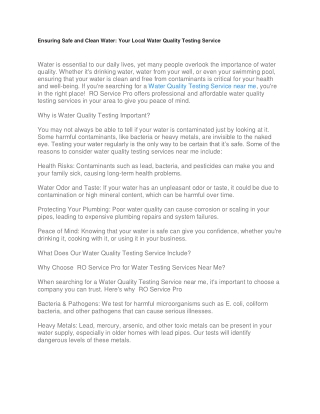 Ensuring Safe and Clean Water Your Local Water Quality Testing Service