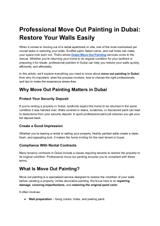 Professional Move Out Painting in Dubai:  Restore Your Walls Easily