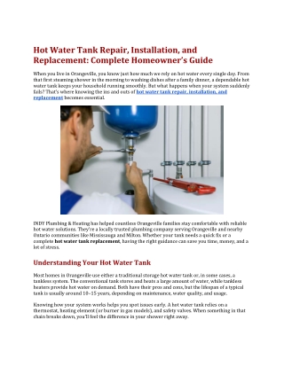 Hot Water Tank Repair, Installation, and Replacement