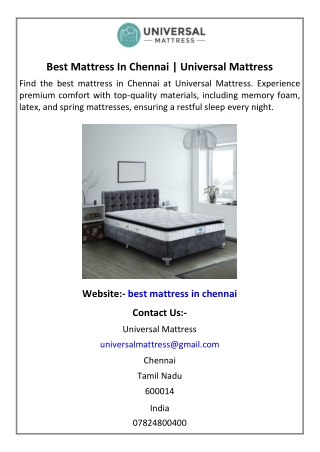 Best Mattress In Chennai  Universal Mattress
