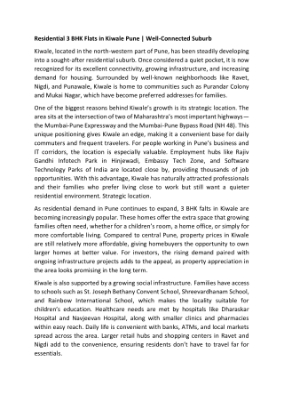 3 BHK Flats in Kiwale Pune | Residential Suburb with Great Connectivity