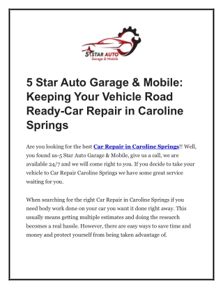 5 Star Auto Garage & Mobile Keeping Your Vehicle Road Ready Car Repair in Caroline Springs