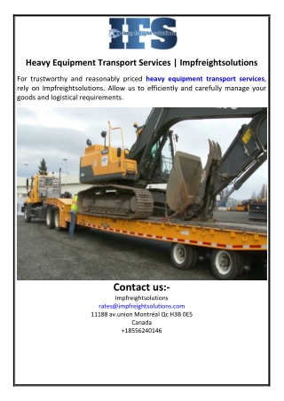 Heavy Equipment Transport Services | Impfreightsolutions