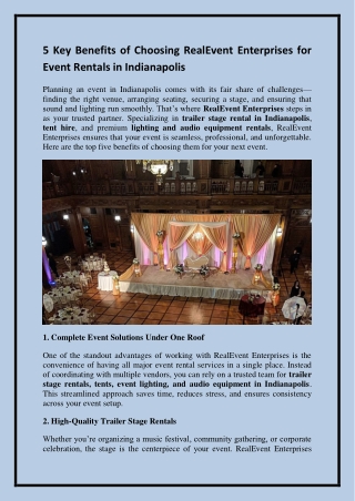 5 Key Benefits of Choosing RealEvent Enterprises for Event Rentals in Indianapolis