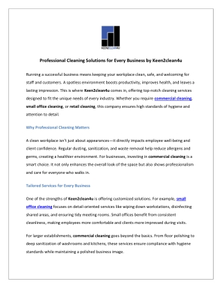 Professional Cleaning Solutions for Every Business by Keen2clean4u