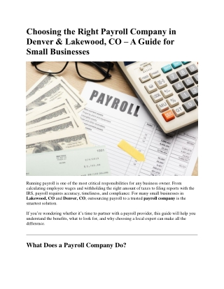 Choosing the Right Payroll Company in  Denver & Lakewood, CO – A Guide for  Smal