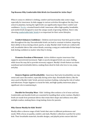 Top Reasons Why Comfortable Kids Briefs Are Essential for Active Days