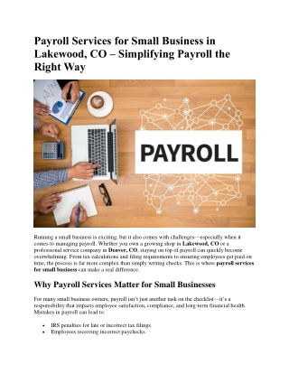 Payroll Services for Small Business in Lakewood