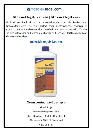 Mozaïektegels keuken  Mozaiektegel