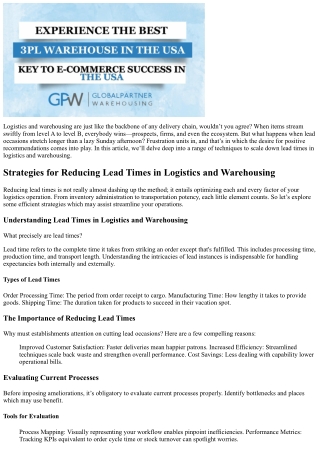 Strategies for Minimizing Lead Times in Logistics and Warehousing